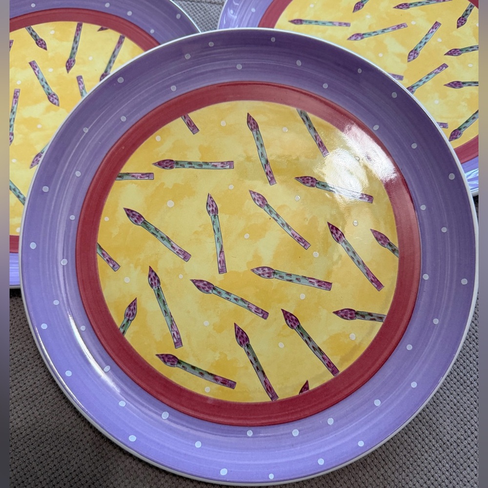 Bois d'Arc Essex Collection Tutti Fruitti Asparagus Dinner Plate. Set of 3 -Rare